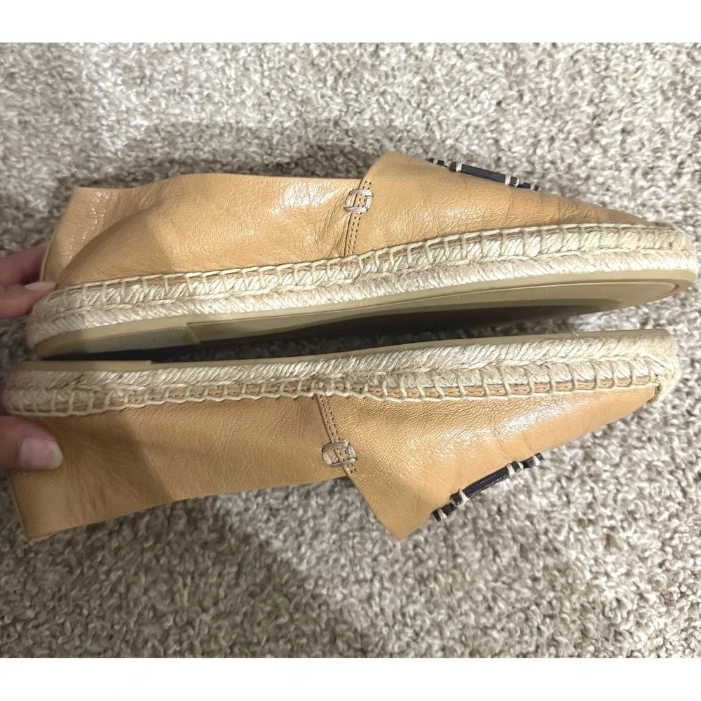 Tory Burch Ines Leather Espadrilles Tan Double T Logo Flats 8M Resortwear